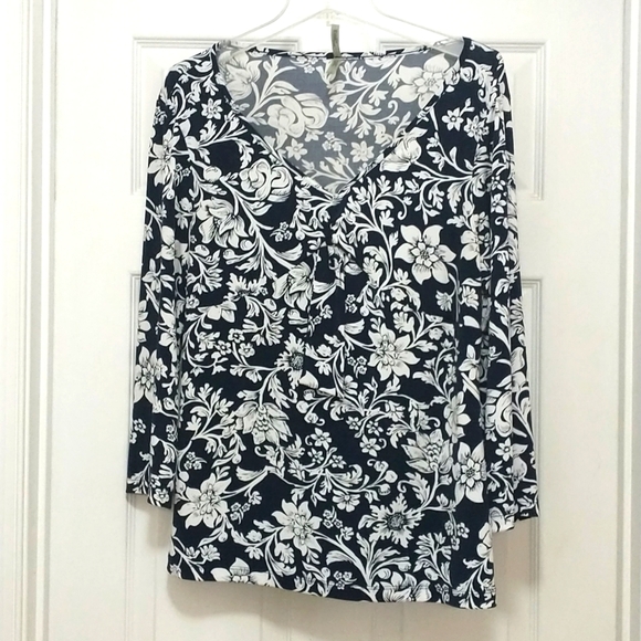 White Stag Tops - White Stag Black and White Floral Top Size L